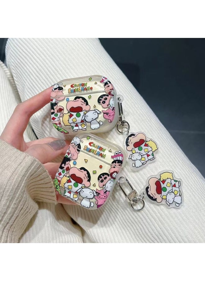 Generic - Cartoon Crayon Shin Applicable AirPods Pro Protective Shell 1/2 Bluetooth Headset AirPods4 Cute-Color:Pajamas Xiaoxin + Pendant-Model:Airpods1/2 Generation - Image 1