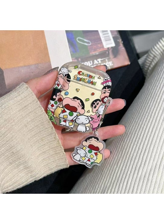 Generic - Cartoon Crayon Shin Applicable AirPods Pro Protective Shell 1/2 Bluetooth Headset AirPods4 Cute-Color:Pajamas Xiaoxin + Pendant-Model:Airpods1/2 Generation - Image 1