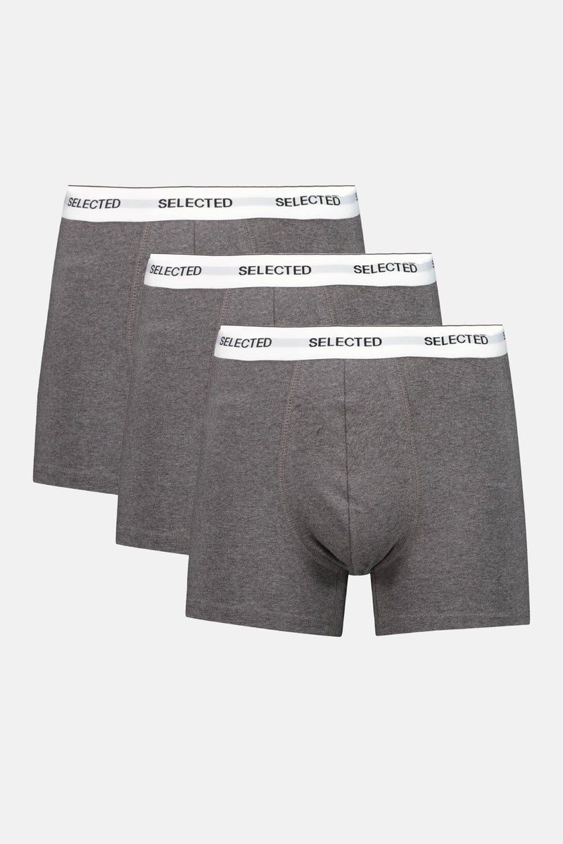 Selected Homme Men 3 Packs Brand Logo Trunks, Grey - Image 1