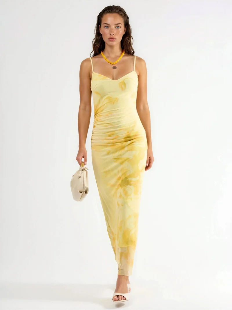 Busem BUSEM Floral Bodycon Midi Dress with Drape