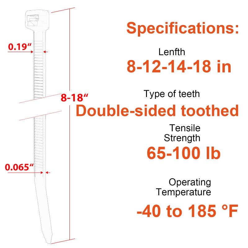 JIANYANG Zip Ties Assorted Size,8+12+14+18 Inch Double Sided Toothed,100 LBS Tensile Strength Heavy Duty Cable Wire Ties With Self-Locking Adjustable More Durable Nylon Tie Wraps for Indoor Outdoorï¼ˆ400 Packï¼‰ - Image 2