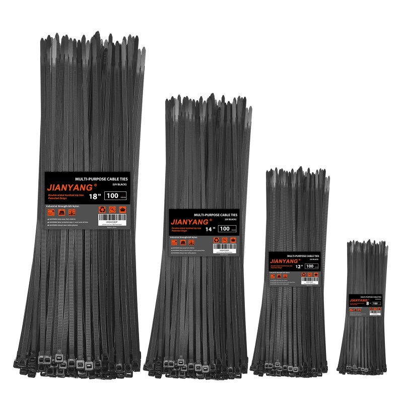 JIANYANG Zip Ties Assorted Size,8+12+14+18 Inch Double Sided Toothed,100 LBS Tensile Strength Heavy Duty Cable Wire Ties With Self-Locking Adjustable More Durable Nylon Tie Wraps for Indoor Outdoorï¼ˆ400 Packï¼‰ - Image 1