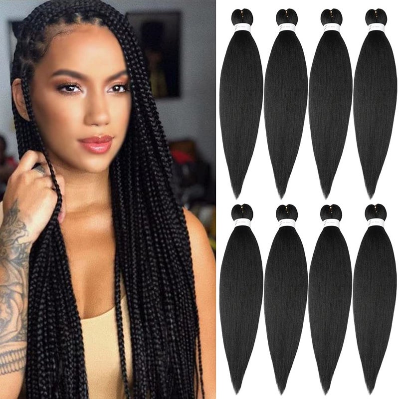 Pre Stretched Braiding Hair Natural Black Long Braiding Hair 32 Inch 8 Packs Braiding Hair Extensions Professional Synthetic Fiber Crochet Twist Braids32inch1B