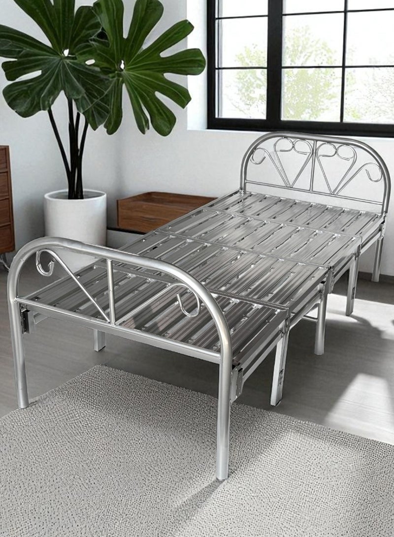 RENOVO Foldable Single Bed Heavy Duty Steel Metal Platform Folding Bed Size 190* 90cm, Portable Bed Frame with Tool Free Setup Silver Color by RENOVO  - Image 2