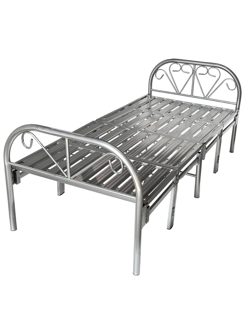 RENOVO Foldable Single Bed Heavy Duty Steel Metal Platform Folding Bed Size 190* 90cm, Portable Bed Frame with Tool Free Setup Silver Color by RENOVO  - Image 5
