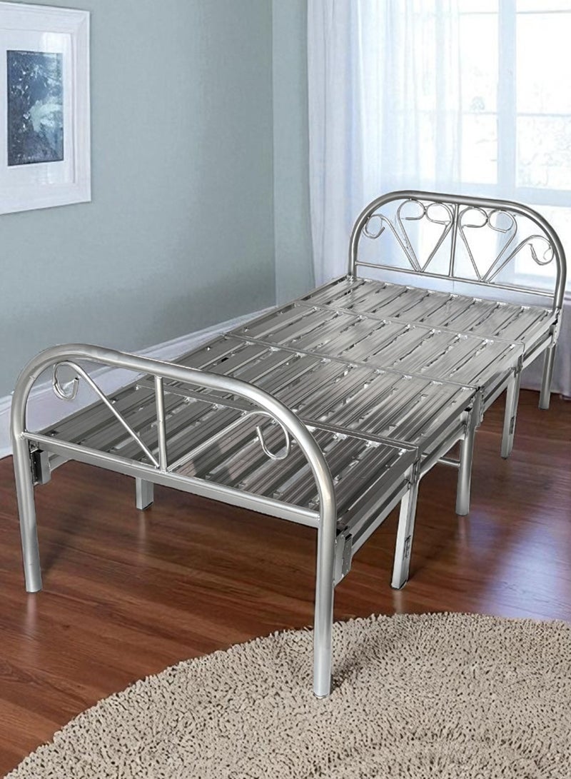 RENOVO Foldable Single Bed Heavy Duty Steel Metal Platform Folding Bed Size 190* 90cm, Portable Bed Frame with Tool Free Setup Silver Color by RENOVO  - Image 4