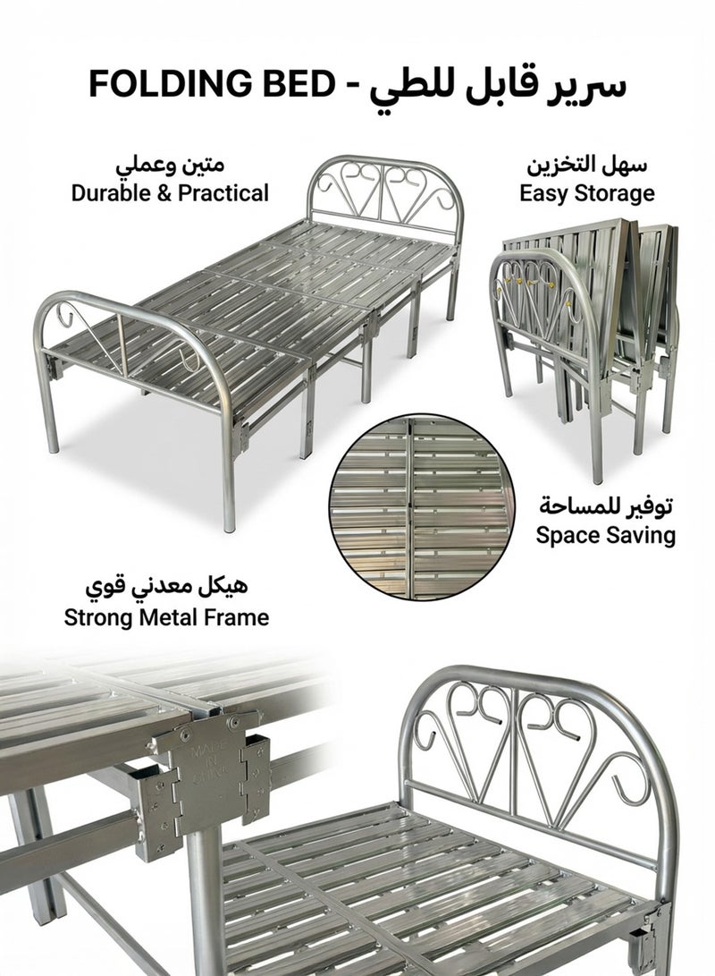 رينوفو سرير فردي قابل للطي، إطار معدني متين، مقاس 190*90 سم، إطار سرير محمول مع تركيب بدون أدوات، لون فضي من رينوفو - Image 3