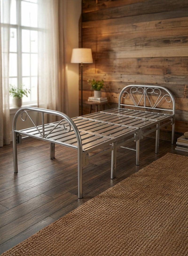 رينوفو سرير فردي قابل للطي، إطار معدني متين، مقاس 190*90 سم، إطار سرير محمول مع تركيب بدون أدوات، لون فضي من رينوفو - Image 4