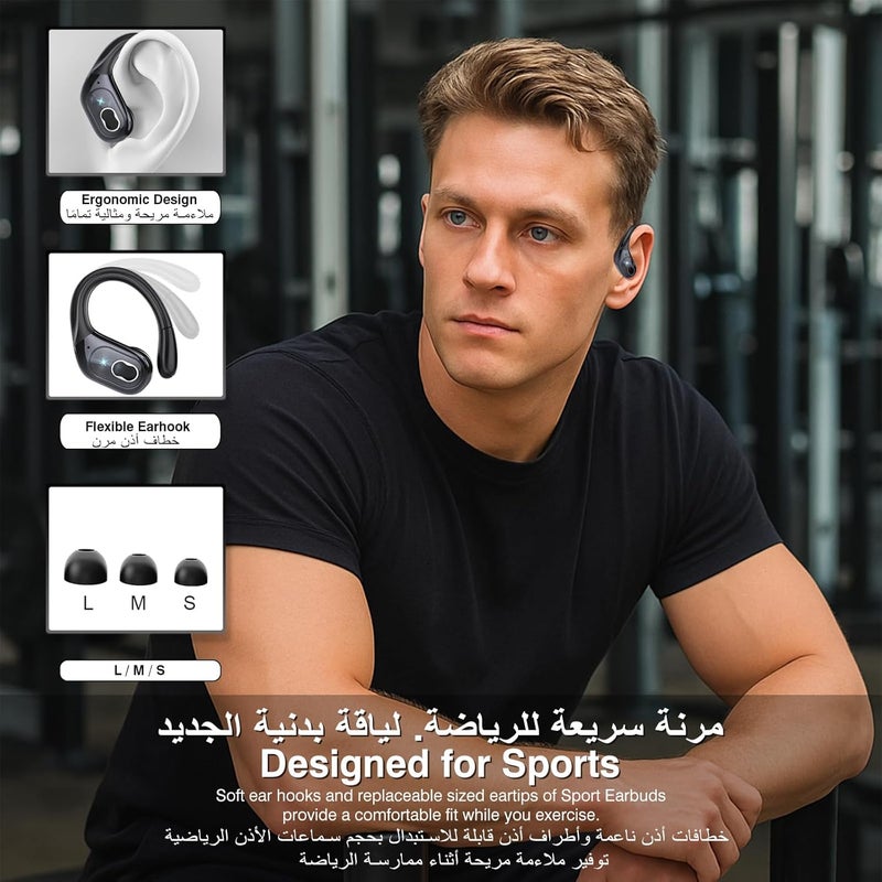 Garlo Durable versatile substance Bluetooth Headphones True Wireless Sports Earbuds, ENC Noise Cancelling Mic Call in Ear Buds, Sports Earphones with Ear hooks, Waterproof, 45H Led Display, Workout, Sport Earbuds for Running Long lasting universal build - Image 2