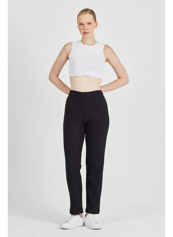 Women's Black High-Waist Stretchy Wide-Leg Daily Thin Tracksuit Pants Pajama.