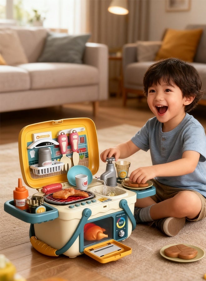 مجموعة ألعاب المطبخ للأطفال، مطبخ للعب مع الصوت والضوء، موقد للطهي بالبخار، ملحقات مطبخ ألعاب الطعام، حوض لعب، فرن، مجموعة ألعاب مطبخ تظاهرية للأولاد والبنات (أخضر) - Image 3