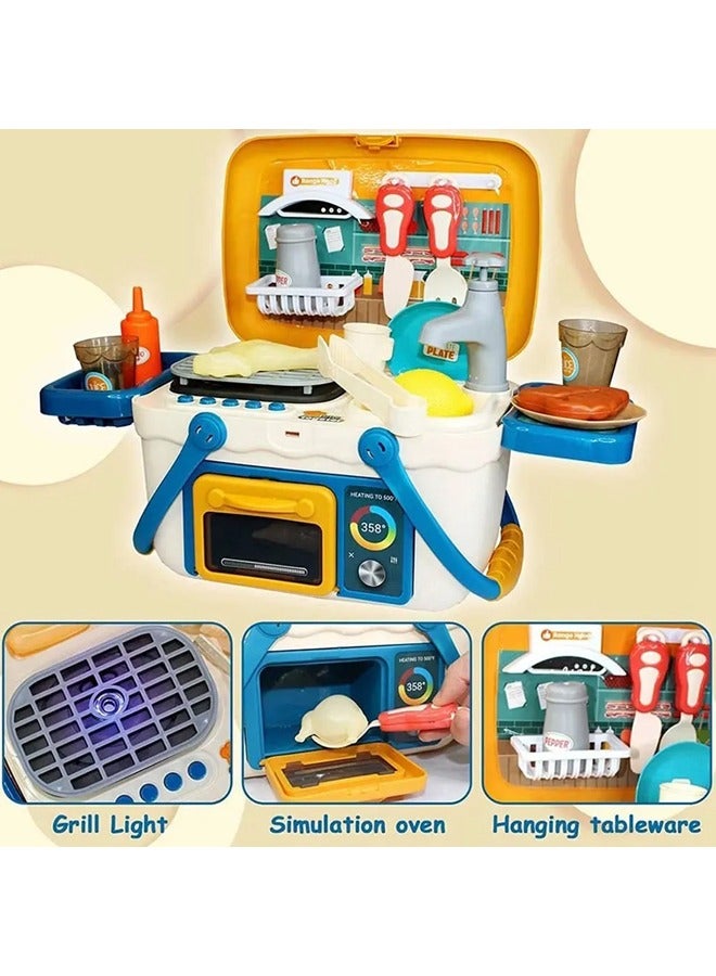 مجموعة ألعاب المطبخ للأطفال، مطبخ للعب مع الصوت والضوء، موقد للطهي بالبخار، ملحقات مطبخ ألعاب الطعام، حوض لعب، فرن، مجموعة ألعاب مطبخ تظاهرية للأولاد والبنات (أخضر) - Image 4
