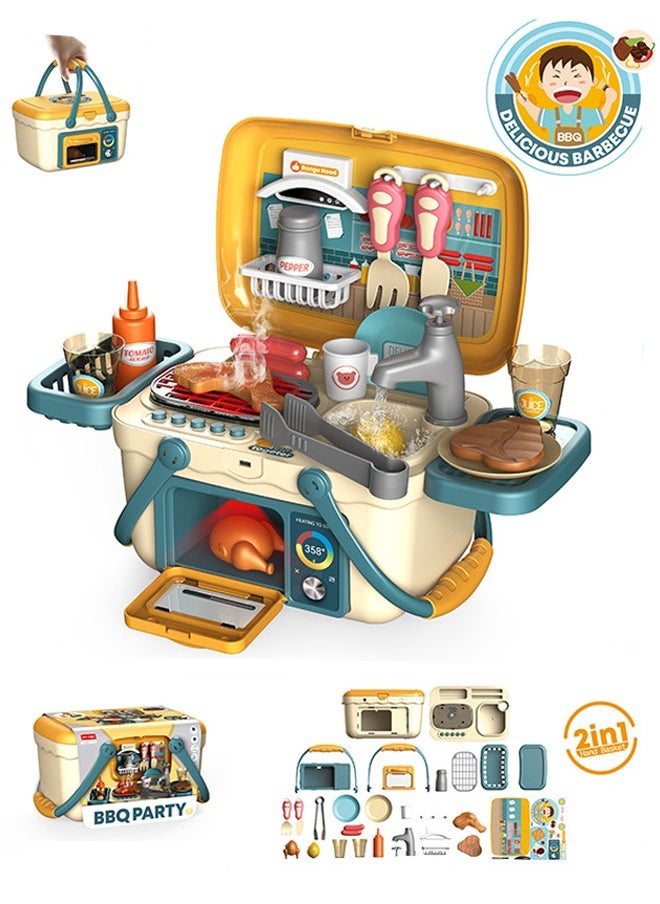 Generic - Kids Kitchen Playset, Play Kitchen with Sound & Light, Cooking Stove with Steam, Play Food Toy Kitchen Accessories, Play Sink, Oven, Pretend Play Kitchen Toys Set for Boys and Girls (Green) - Image 1