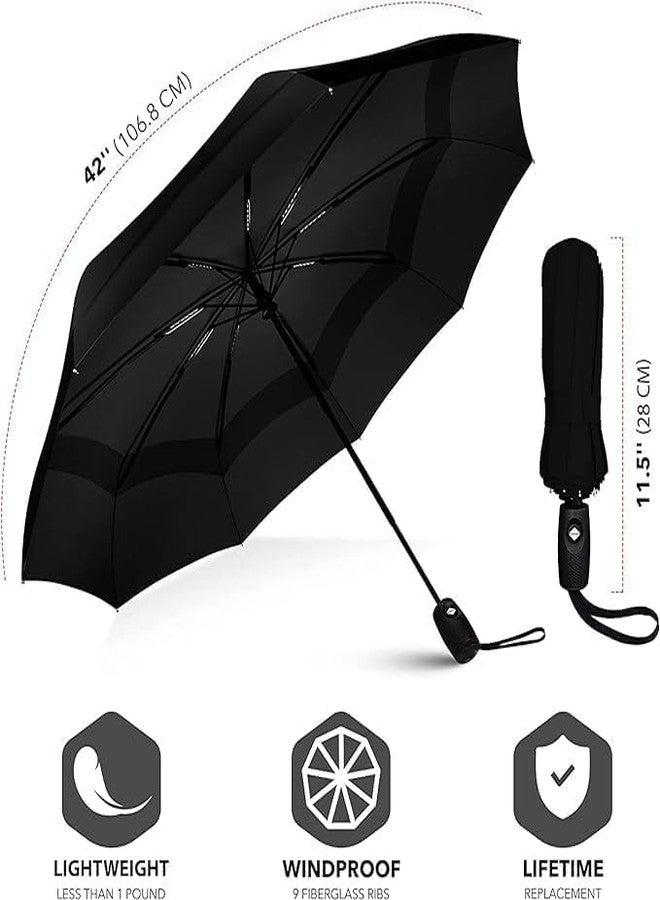 Ncry UV Automatic Folding Umbrella, Large Size, Auto Open & Close, Windproof, Waterproof, Black - Image 2