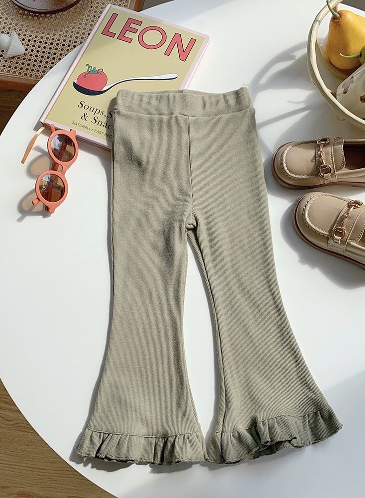 إسكدنيا الفتيات الأصيلة تمتد الخصر بنطلون فضفاض مع ورقة لوتس أسفل حافة بنطلون رمادي أخضر