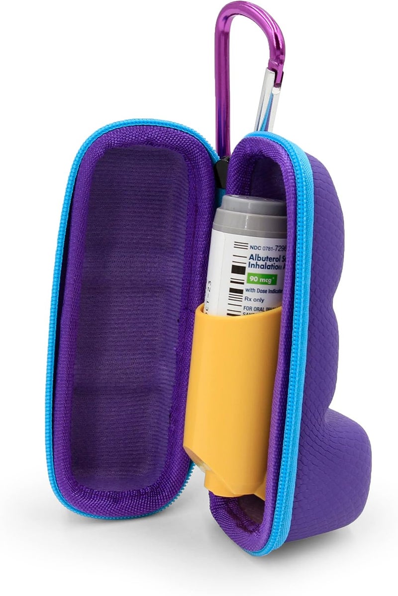 CASEMATIX Asthma Inhaler Case with Lanyard and Clip On Keychain Carabiner, Inhaler Holder Extended to Fit Standard Rescue and New Albuterol Inhaler Devices up to 4 Inches - Includes Asthma Case Only
