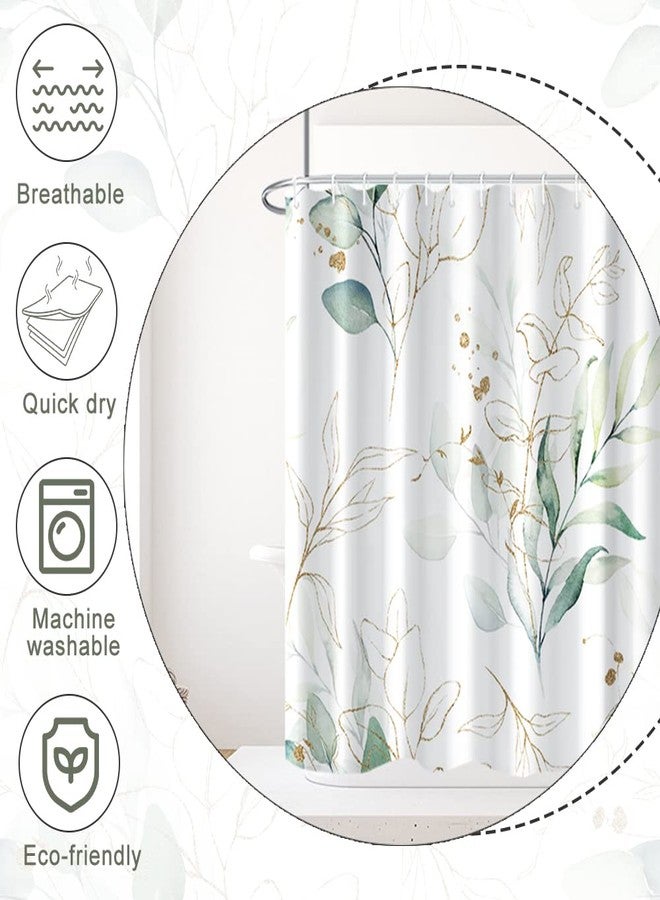 Ruelvth Stall Shower Curtain, Sage Green and Gold Eucalyptus Small Shower Curtain Set Waterproof Fabric Half Narrow Bathroom Decor with Hooks, 36x72 Inch - Image 4