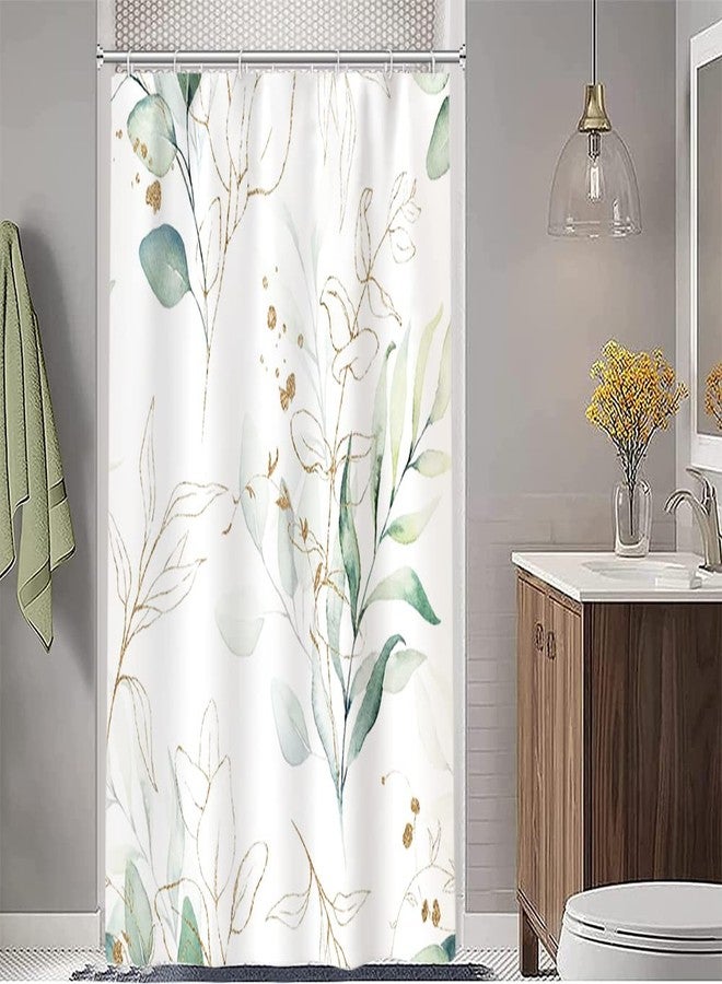 Ruelvth Stall Shower Curtain, Sage Green and Gold Eucalyptus Small Shower Curtain Set Waterproof Fabric Half Narrow Bathroom Decor with Hooks, 36x72 Inch - Image 1