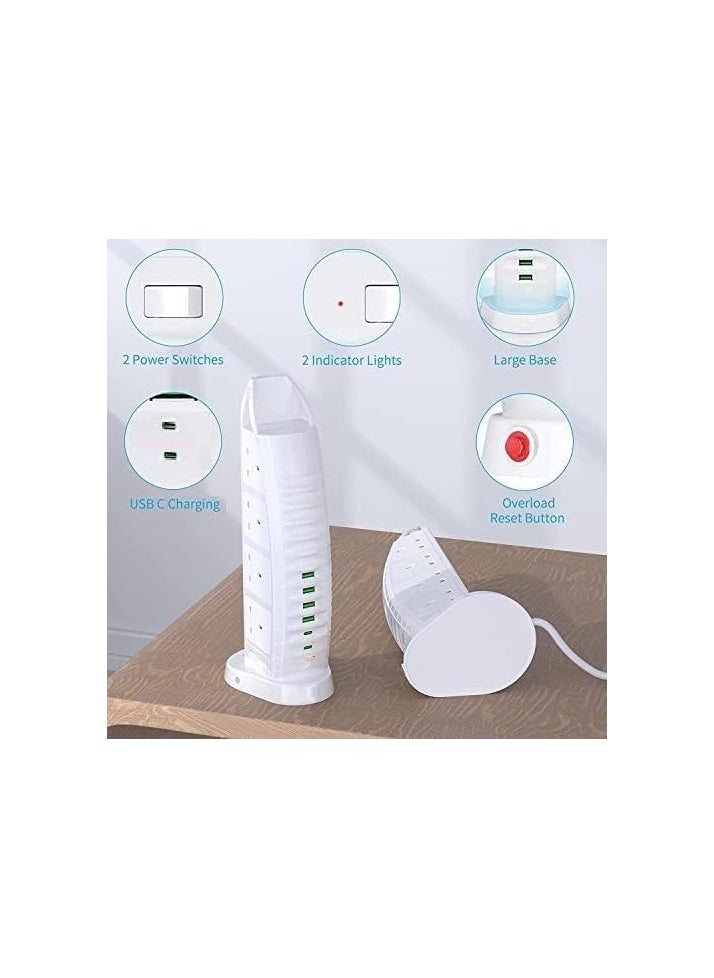 Generic Sailboat Tower Extension Board with USB A and USB C Port with Universal Sockets with Master Switch and Safety Shutter Multi Plug Socket with 2 Type C  - Image 4
