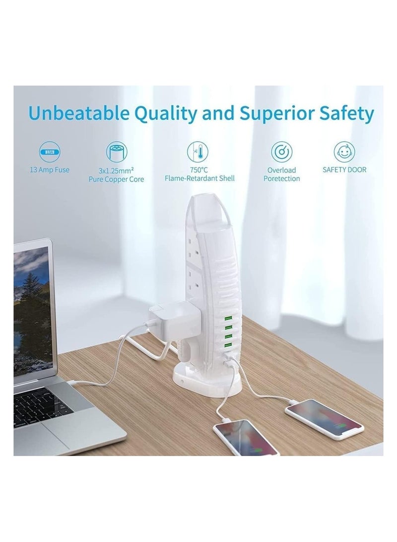 Sailboat Tower Extension Board with USB A and USB C Port with Universal Sockets with Master Switch and Safety Shutter Multi Plug Socket with 2 Type C