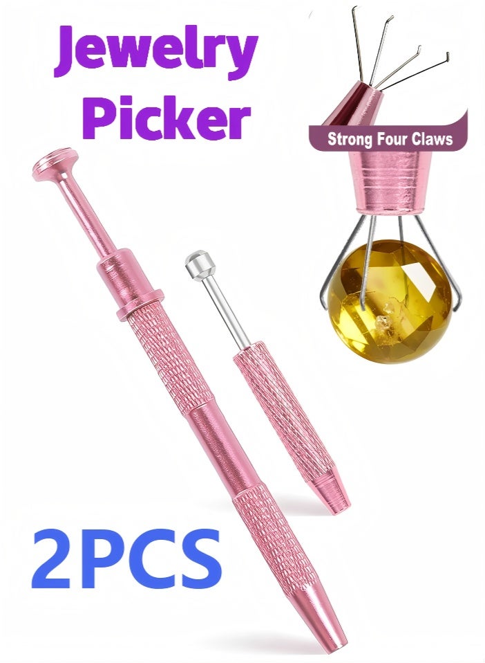 2 Pcs Piercing Changing Tools, 4-Claw Grabber & Ball Holder for Flat Back Earrings Nose Lip Rings, Secure Body Jewelry Pick Up Tool (Pink) - Image 1