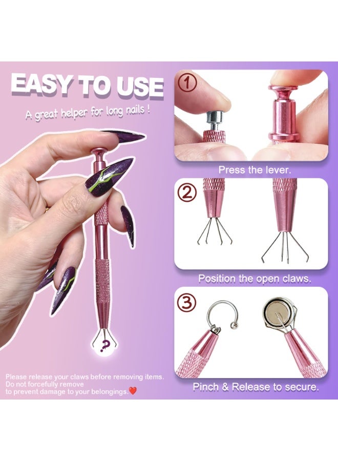 2 Pcs Piercing Changing Tools, 4-Claw Grabber & Ball Holder for Flat Back Earrings Nose Lip Rings, Secure Body Jewelry Pick Up Tool (Pink) - Image 4