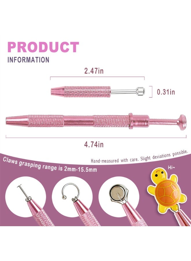 2 Pcs Piercing Changing Tools, 4-Claw Grabber & Ball Holder for Flat Back Earrings Nose Lip Rings, Secure Body Jewelry Pick Up Tool (Pink) - Image 2