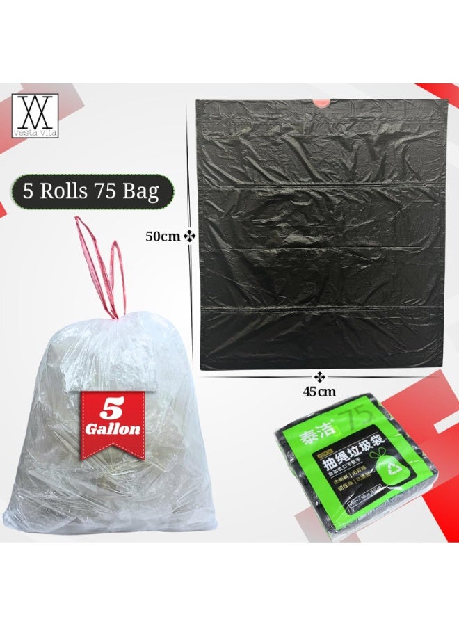 5 Rolls Transparent Drawstring Trash Bags, Total 75 Pieces Small Disposable Garbage Bags for Home Office 45*50CM - Image 3