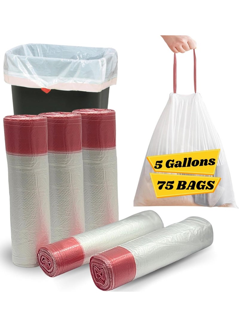 5 Rolls Transparent Drawstring Trash Bags, Total 75 Pieces Small Disposable Garbage Bags for Home Office 45*50CM - Image 1