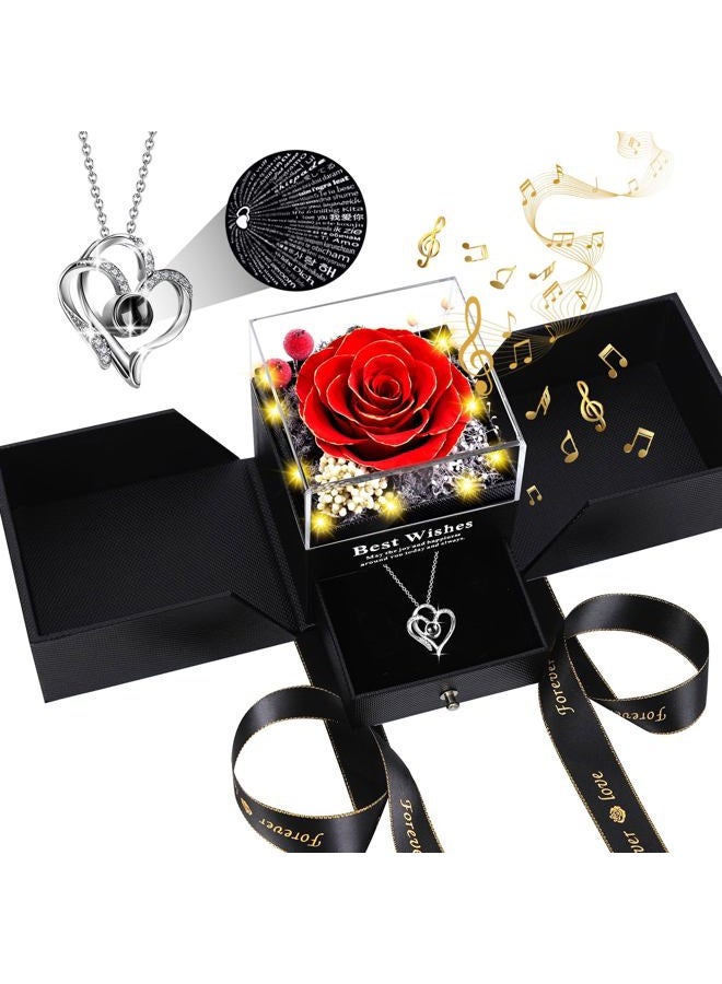 Pasuvsigt Preserved Real Rose Romantic Gifts for Women Wife Mom Girlfriend Valentine's Day Mother's Day Birthday Anniversary - Red with Gold Edges - Image 1