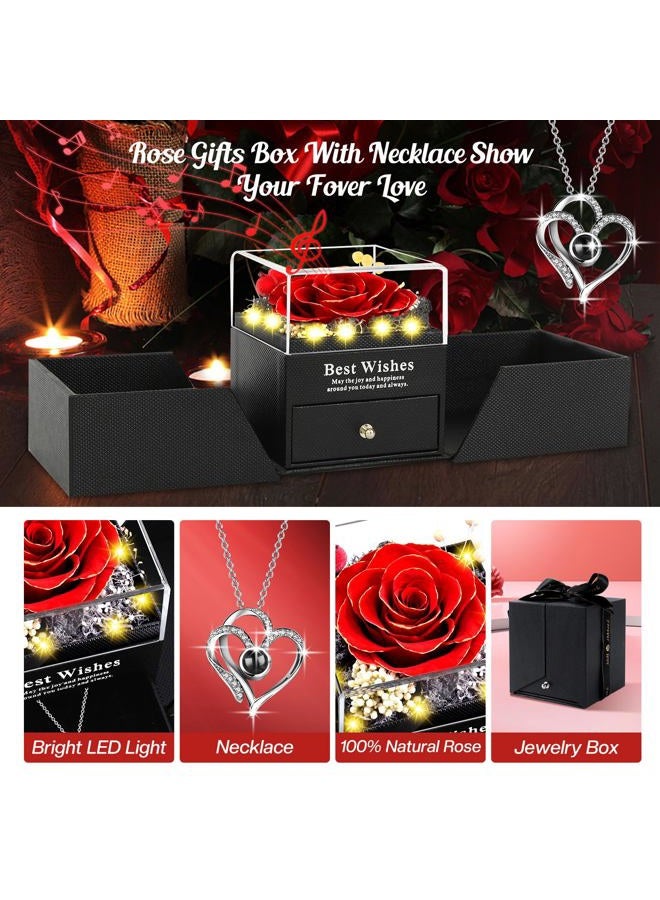 Pasuvsigt Preserved Real Rose Romantic Gifts for Women Wife Mom Girlfriend Valentine's Day Mother's Day Birthday Anniversary - Red with Gold Edges - Image 4