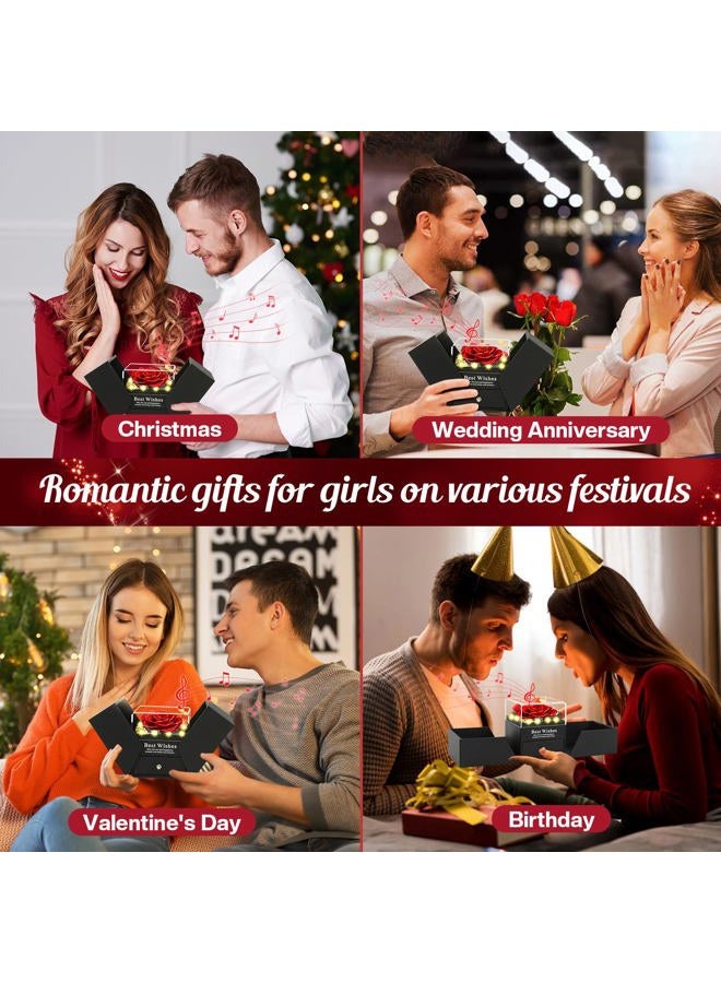 Pasuvsigt Preserved Real Rose Romantic Gifts for Women Wife Mom Girlfriend Valentine's Day Mother's Day Birthday Anniversary - Red with Gold Edges - Image 3