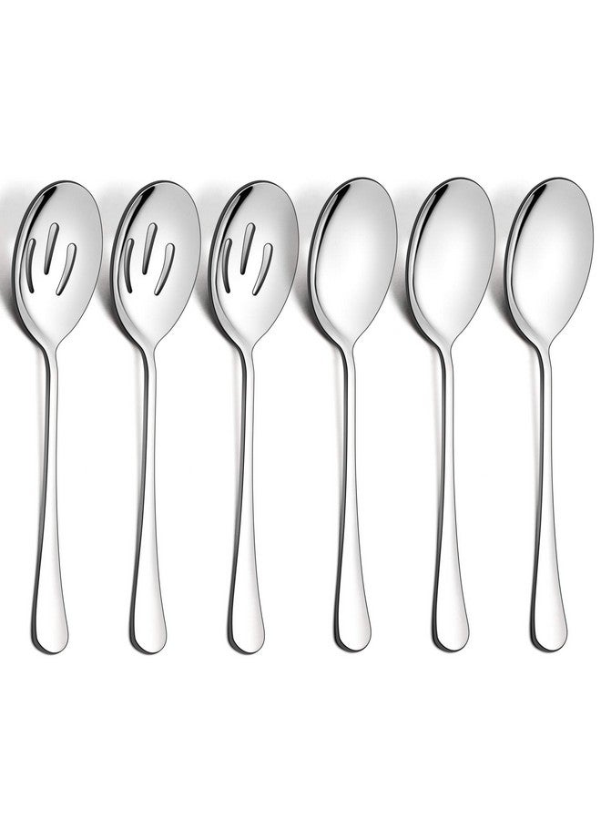 LIANYU 6 Pack Serving Spoons Set, Stainless Steel Large Slotted Spoons, Buffet Dinner Restaurant Serving Utensils, Catering Set for Party Banquet, 9.8 Inch - Image 1