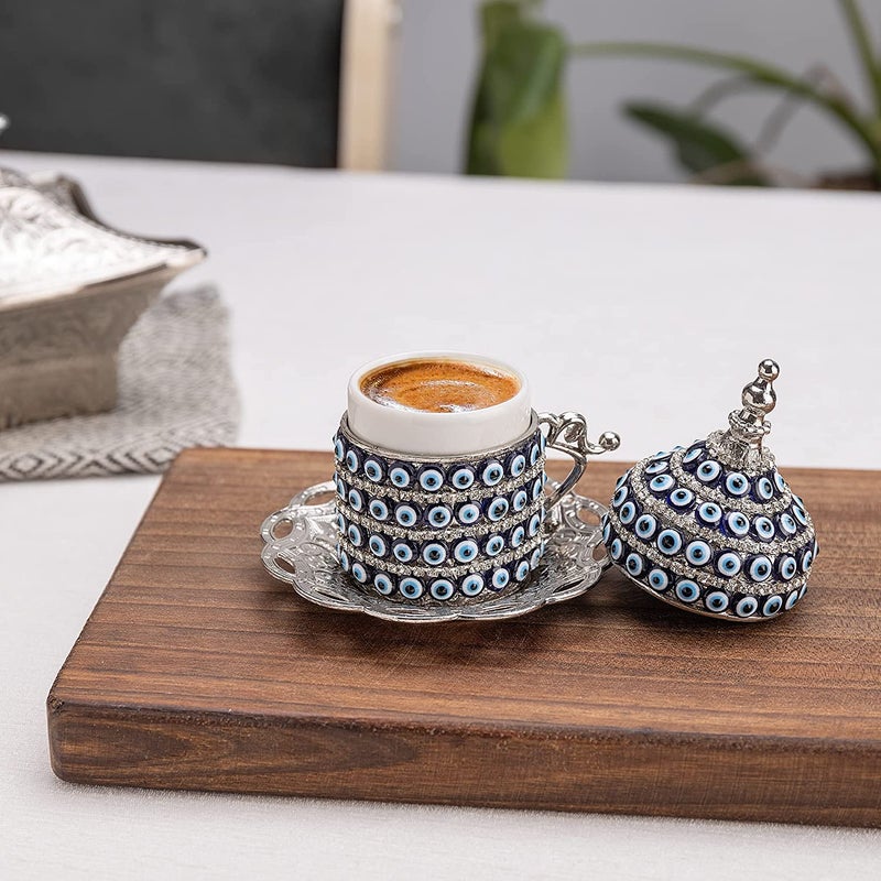 Alisveristime Turkish Coffee Cup Set Authentic Turkish Greek Arabic Coffee Espresso Cup with Saucer Enhance Your Coffee Experience Now 1 Pc Crystal Design Silver - Image 3