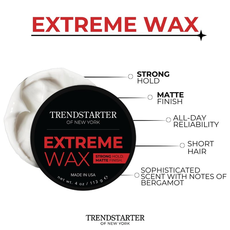 TRENDSTARTER Hair Wax - Extreme, 4oz - Matte Finish - Premium Water Based Flake-Free Hair Styling Pomade for All Hair Types - All-Day Strong Hold - Image 3
