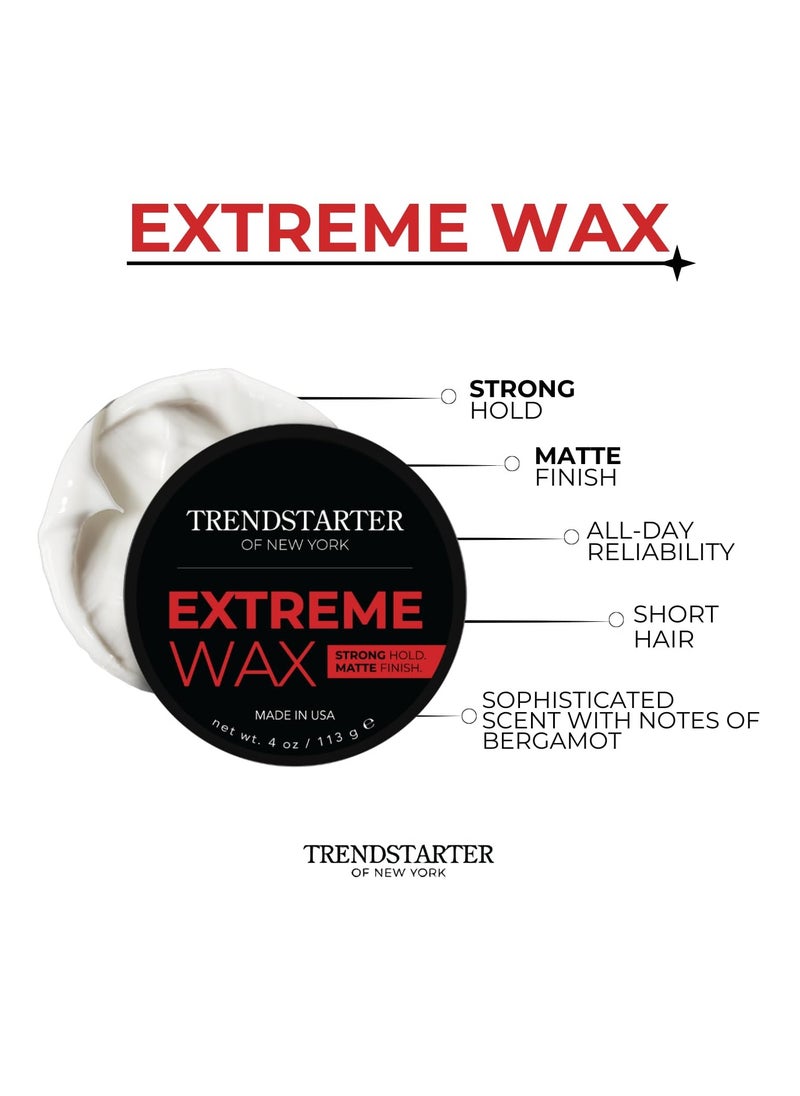 TRENDstarter - TRENDSTARTER Hair Wax - Extreme, 4oz - Matte Finish - Premium Water Based Flake-Free Hair Styling Pomade for All Hair Types - All-Day Strong Hold - Image 1