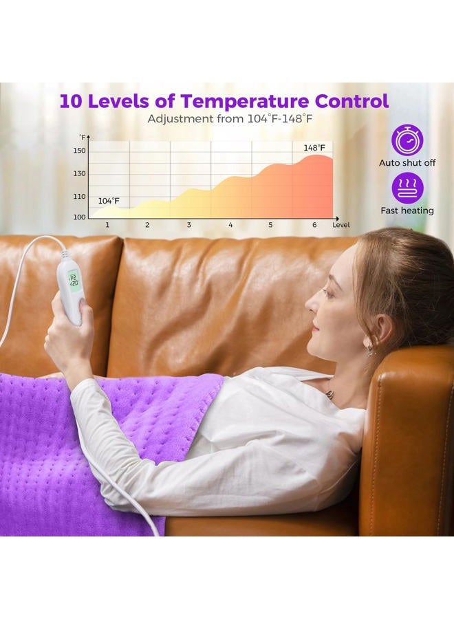 NOWWISH Heating Pad for Back Pain & Cramps Relief, XXL Extra Large Moist Heat Electric Heating Pads with Auto Shut Off, Gifts for Women, 17 "x 33", Purple - Image 3