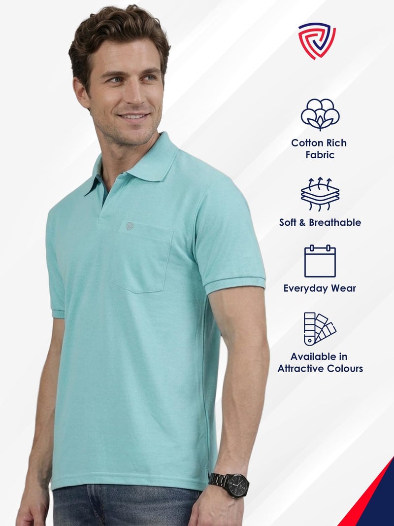 Lux Cozi Men's Half Sleeve Soild Casual T-Shirt with Chest Pocket_COZI_2122_POOLBU_5XL_1PC Pool Blue - Image 3
