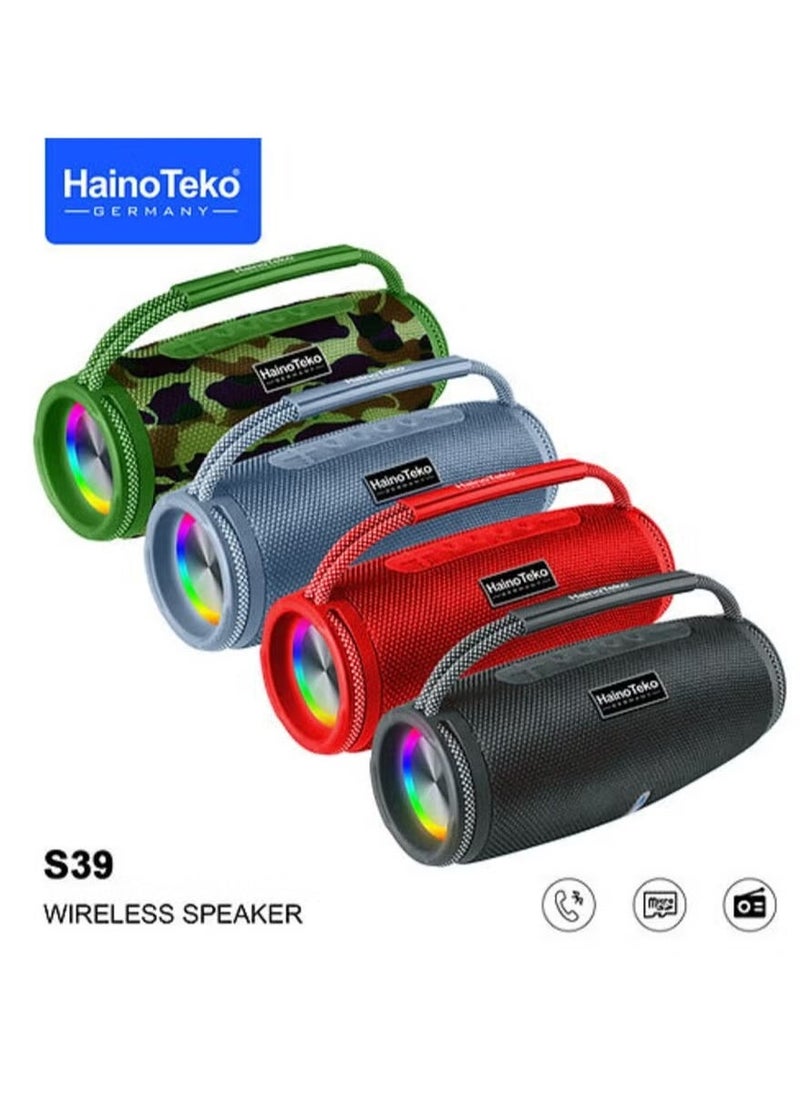 Haino Teko S39 Portable Bluetooth Speaker with Enhanced Bass, RGB Color Lighting, Button Control – Compact Design, Long Battery Life, Perfect for Indoor & Outdoor Use, Army Green  - Image 1