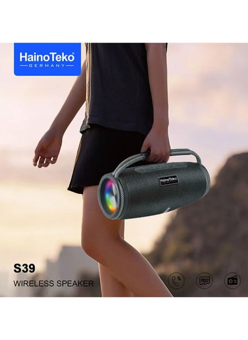 Haino Teko S39 Portable Bluetooth Speaker with Enhanced Bass, RGB Color Lighting, Button Control – Compact Design, Long Battery Life, Perfect for Indoor & Outdoor Use, Army Green  - Image 4