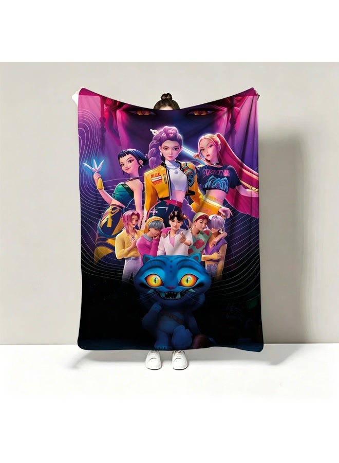 100x150cm KPop Demon Hunters 3D Print Flannel Blanket - Ultra-Soft Microfiber Plush Throw for Couch, Bed