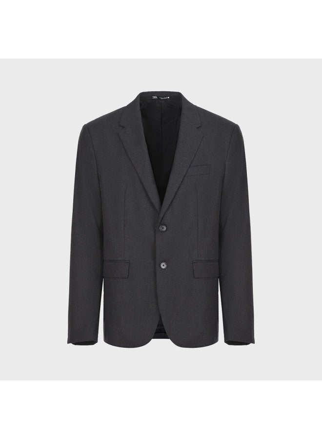 Zara men's Solid Color Premium Texture Elegant Gentleman Textured Shoulder Padded Suit - Image 2