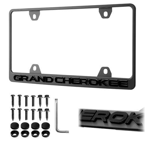 USR UNIQUE STYLE RACING GRAND CHEROKEE License Plate Frame Stealth Black Powder Coat UV Resistant STAINLESS METAL Plate Holder One Piece Compatible with 19932021 GrandCherokee 3D RAISED LETTER w MOUNTING HARDWARE - Image 1