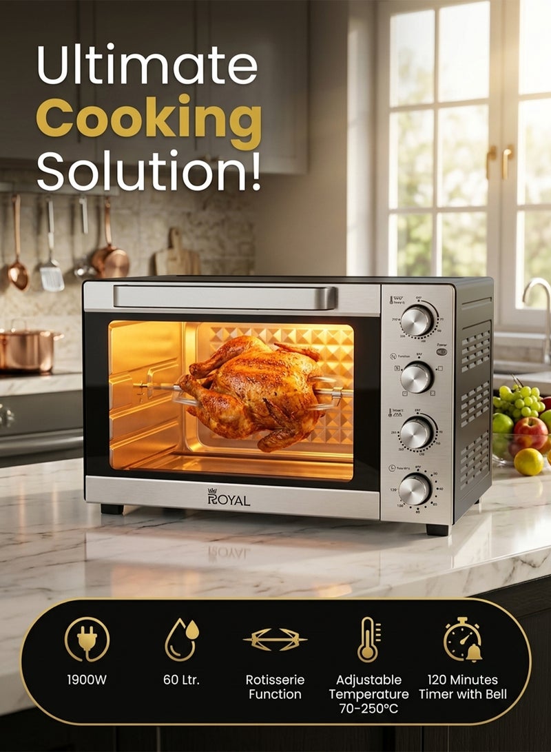 Royal Electric Oven - Adjustable Temperature & Easy to Clean 60 L 1900 W RA-OT6031 Silver black - Image 4