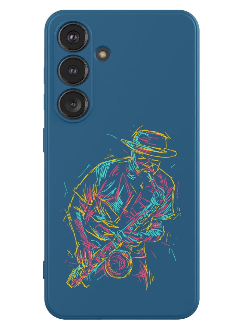 Theodor Protective Slim Fit Case Liquid Silicone Cover with Full Body Protection Anti-Scratch Shockproof Case For Samsung Galaxy S24 Plus (Blue) - Abstract saxophone - Image 1