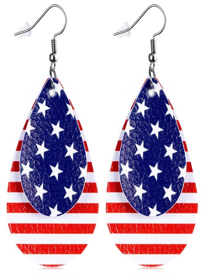YINCUO 4th of July Patriotic Earrings for Women Memorial American Flag USA Dangle Leather Jewelry Day Independence Fourth of July Outfits Accessories - Image 1