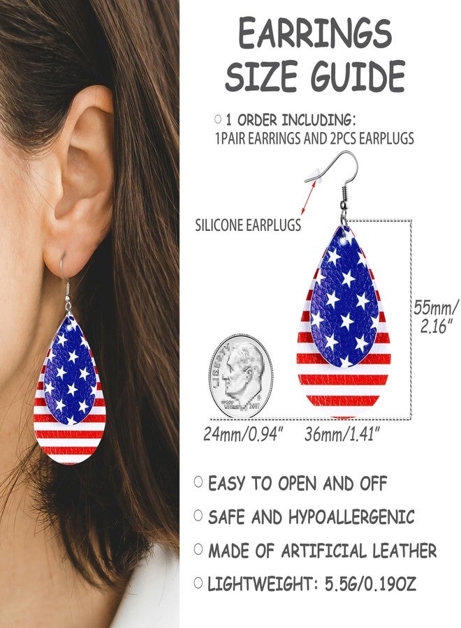 YINCUO 4th of July Patriotic Earrings for Women Memorial American Flag USA Dangle Leather Jewelry Day Independence Fourth of July Outfits Accessories - Image 2
