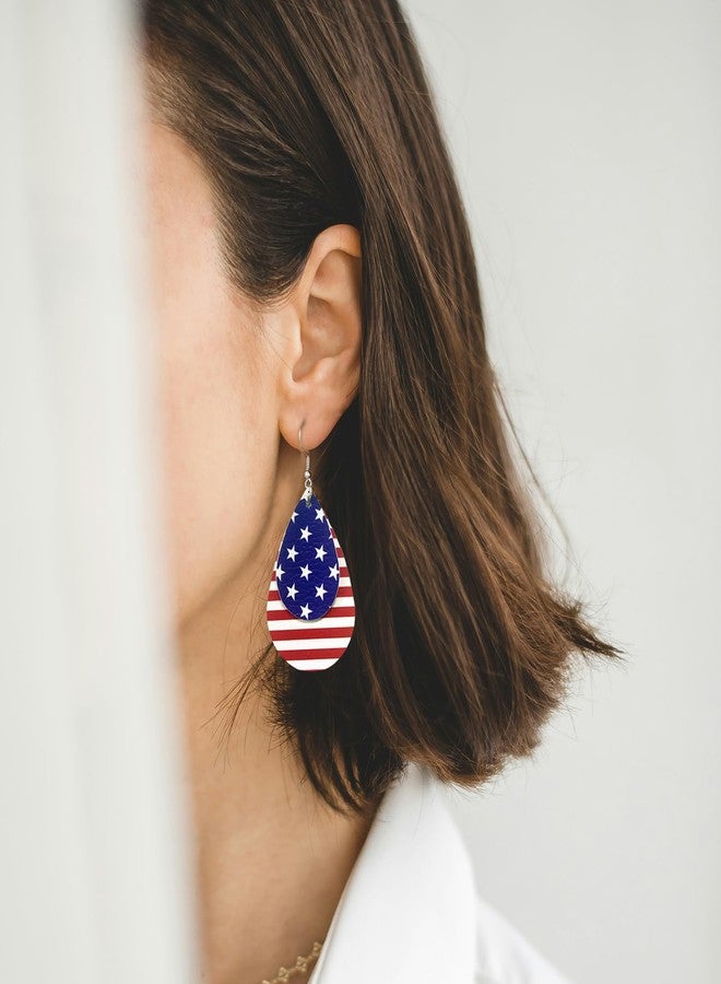 YINCUO 4th of July Patriotic Earrings for Women Memorial American Flag USA Dangle Leather Jewelry Day Independence Fourth of July Outfits Accessories - Image 5