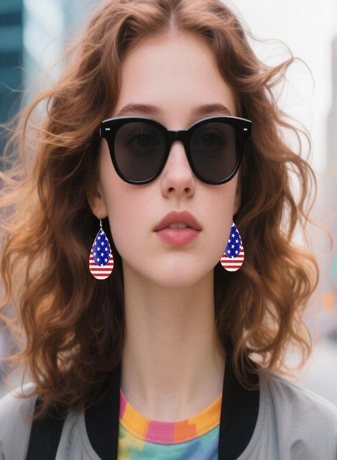 YINCUO 4th of July Patriotic Earrings for Women Memorial American Flag USA Dangle Leather Jewelry Day Independence Fourth of July Outfits Accessories - Image 4