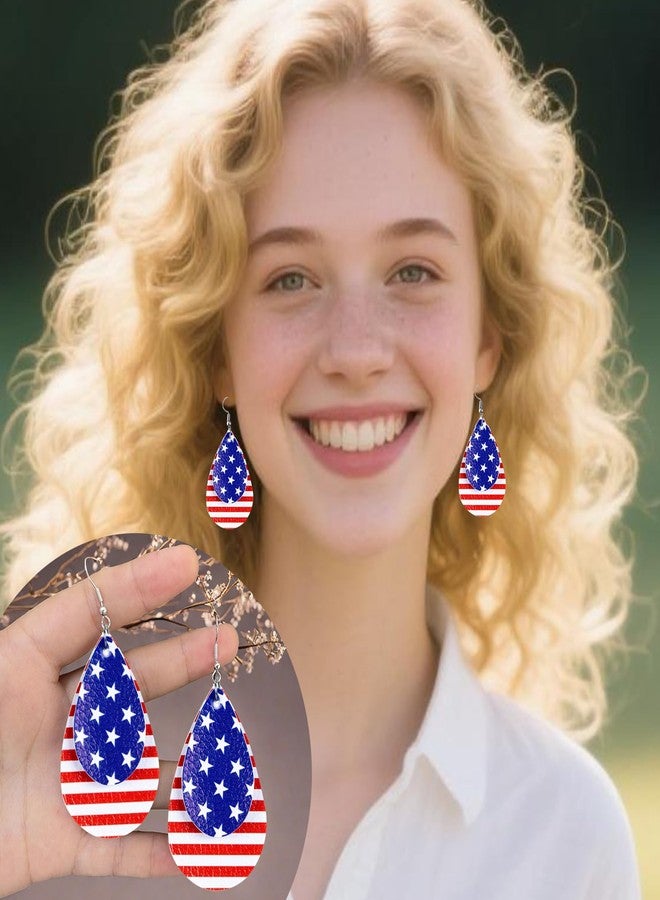 YINCUO 4th of July Patriotic Earrings for Women Memorial American Flag USA Dangle Leather Jewelry Day Independence Fourth of July Outfits Accessories - Image 3